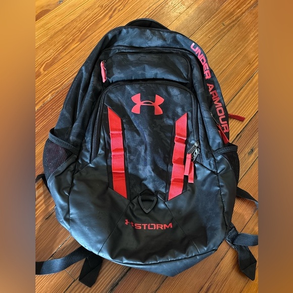 Under Armour Storm Recruit Red Black Backpack Rn#96510 School Bookbag - Picture 1 of 10